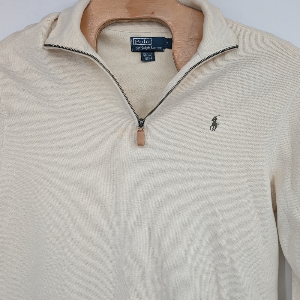 Polo Ralph Lauren Men’s Long Sleeve Sweater Cream Quarter Zip Pullover  L